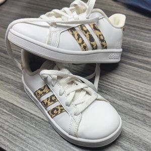 Adidas Kids White Sneakers with Gold Accents